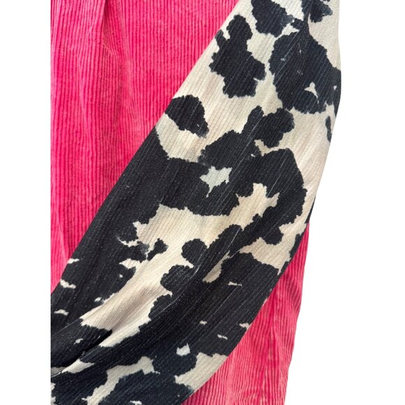 Sterling Kreek Corduroy Button-Up Shirt Women’s M Pink & Cow Print Detail - Picture 7 of 8